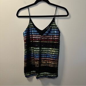 Express Women’s Multicolor Rainbow Sequin‎ Holiday Party Tank Top Sz S NWT